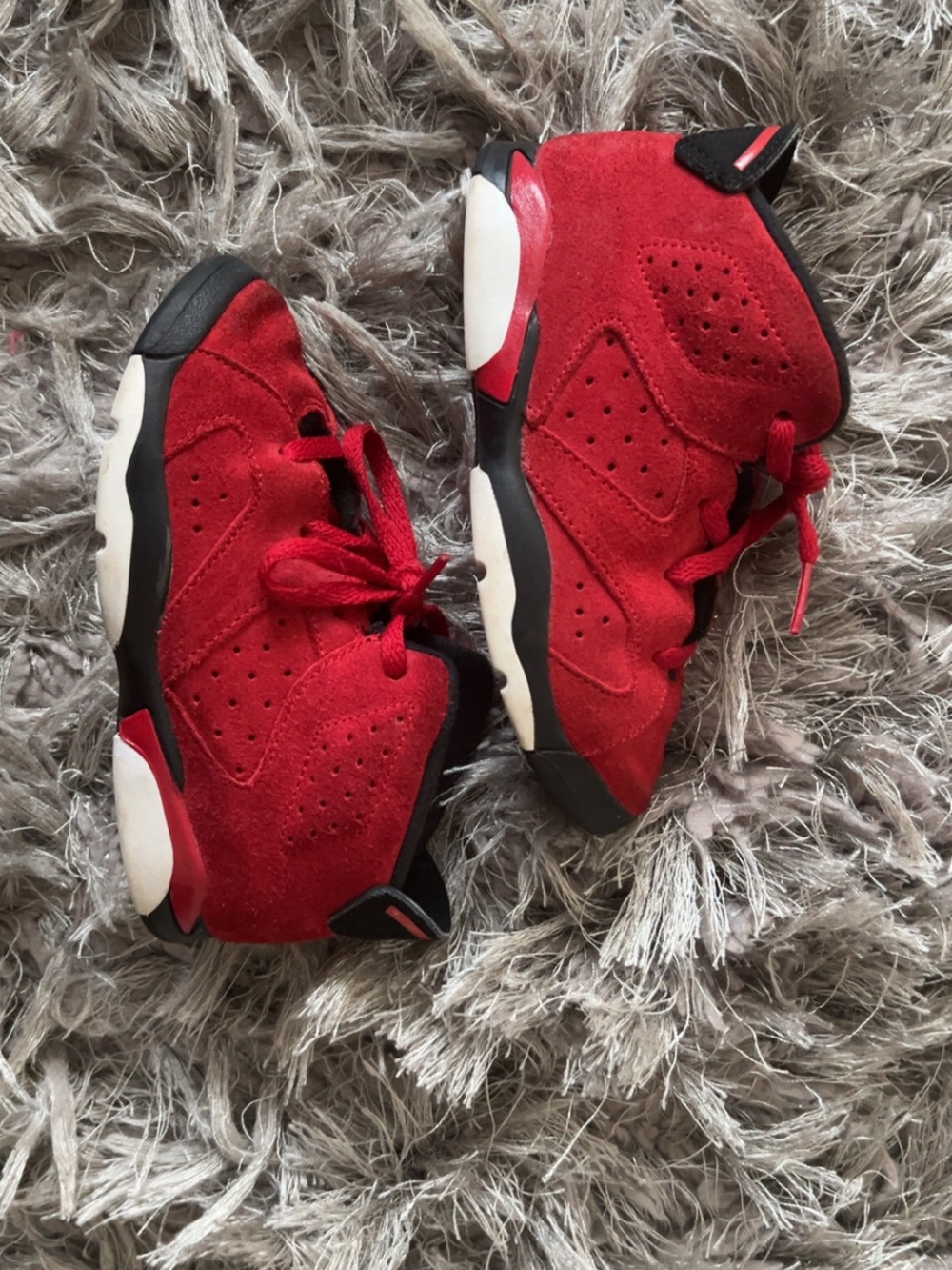 Jordan Kids Red Suede Athletic Sneakers with Black & White Accents